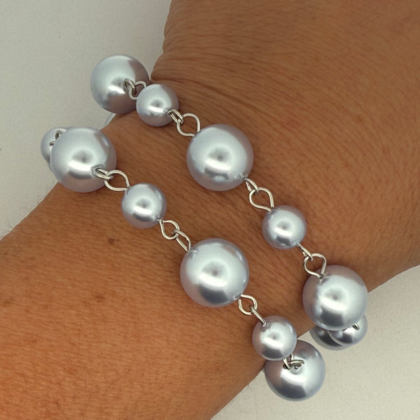 SET 9- 25% OFF! BLUE MARBLE MODAL LONG KIMONO+ SOFT BLUE SHELL PEARL BRACELETS