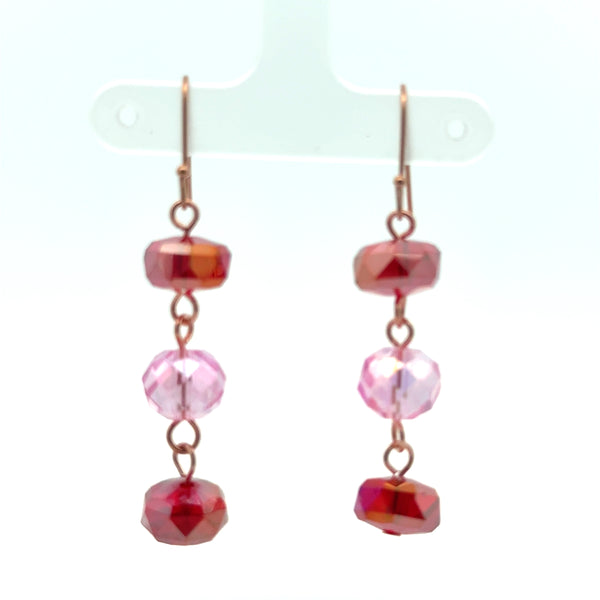 Tassel + Earring Set - LONG Candy Pink Tassel with + Red Crystal (no magnet) + Matching Earrings