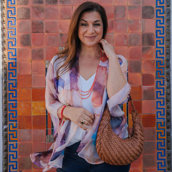 WOVEN LEATHER HANDBAG - CRESCENT - TAN ORAN Leather