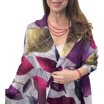 Scarf - Modal Silk - Purple Autumn Leaves Namaskar