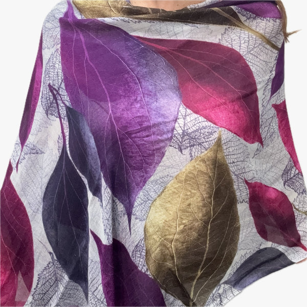 Scarf - Modal Silk - Purple Autumn Leaves Namaskar