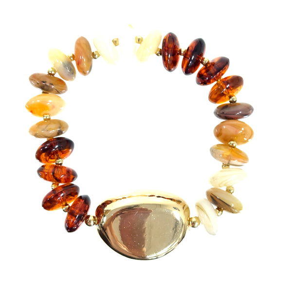 Set 2 - Long Strand Orange Copper + White Agate Teardrop Pendant + Mosaic Beaded Stretch Bracelet + Tortoise Shell Earrings FLASH SALE
