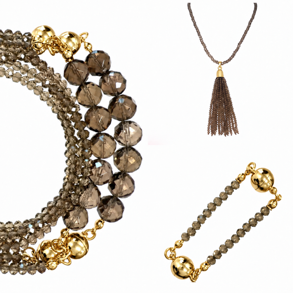 10 Way BUNDLE  - Smokey Quartz Crystal (Includes 10 Way Necklace, Tassel & Mini Connectors) Seriously Romantic