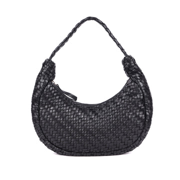 WOVEN LEATHER HANDBAG - CRESCENT - BLACK ORAN Leather
