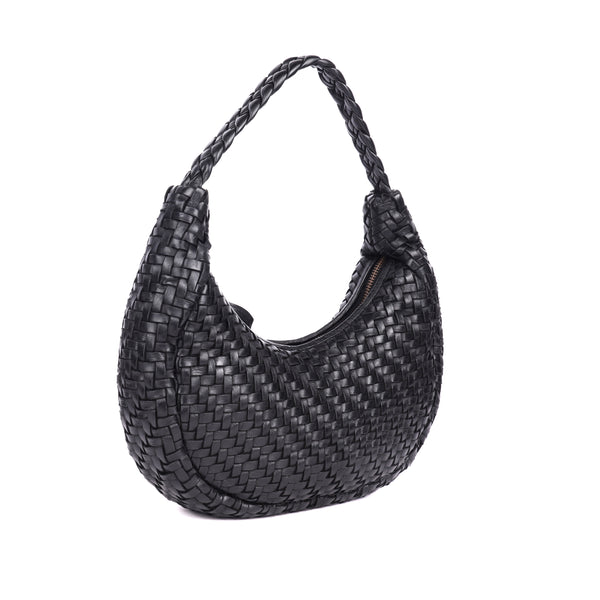 WOVEN LEATHER HANDBAG - CRESCENT - BLACK ORAN Leather