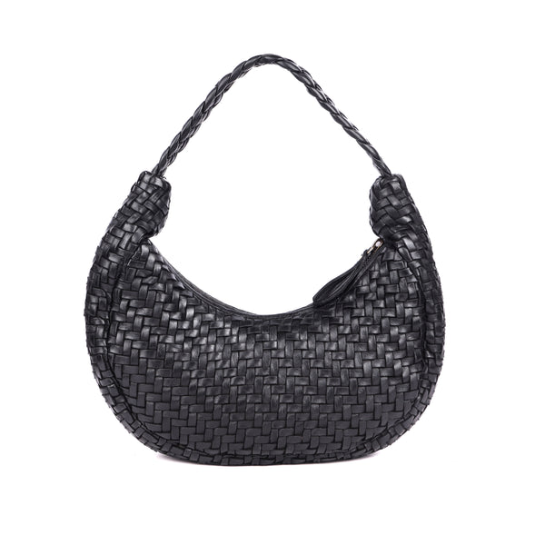 WOVEN LEATHER HANDBAG - CRESCENT - BLACK ORAN Leather