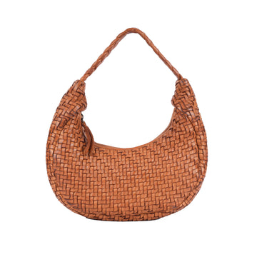 WOVEN LEATHER HANDBAG - CRESCENT - TAN ORAN Leather