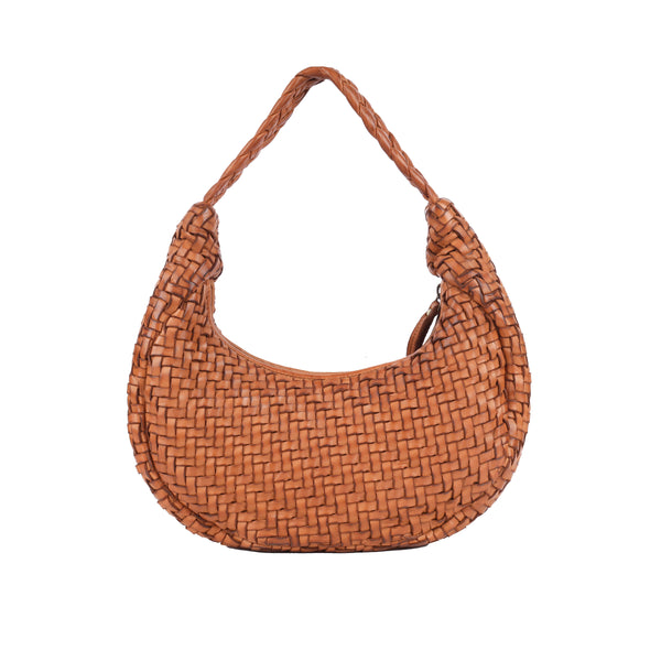 WOVEN LEATHER HANDBAG - CRESCENT - TAN ORAN Leather