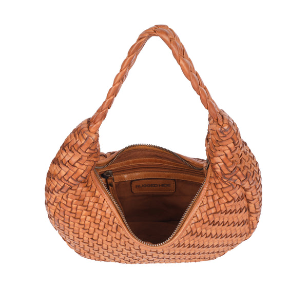 WOVEN LEATHER HANDBAG - CRESCENT - TAN ORAN Leather