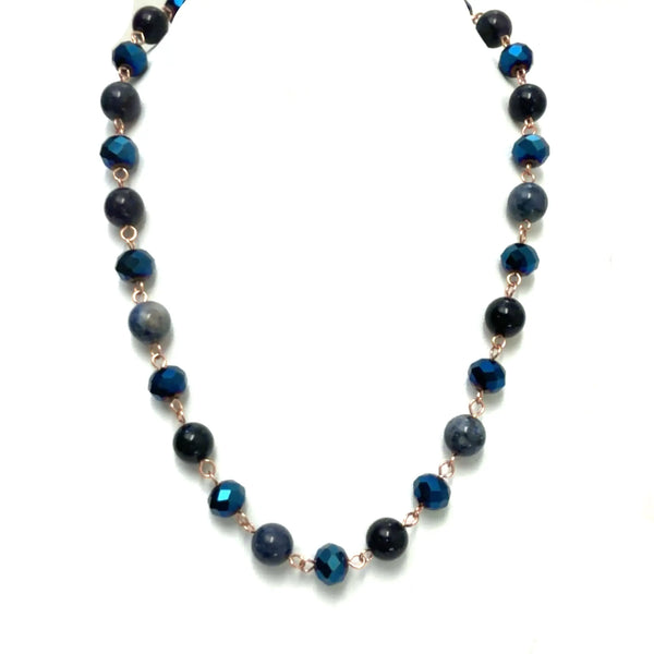 LONGER Link Necklace - NEW Sapphire (with blue goldstone and Sodalite) Seriously Romantic