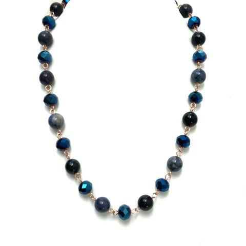 LONGER Link Necklace - NEW Sapphire (with blue goldstone and Sodalite)