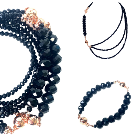 10 Way Necklace Black Crystal + FREE Matching Swirl Pendant + FREE Black Crystal Earrings