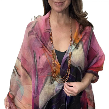 Scarf - Fine Wool - Lilac & Orange Namaskar