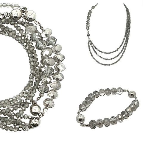 10 Way Necklace - Platinum Crystal with Silver Magnets