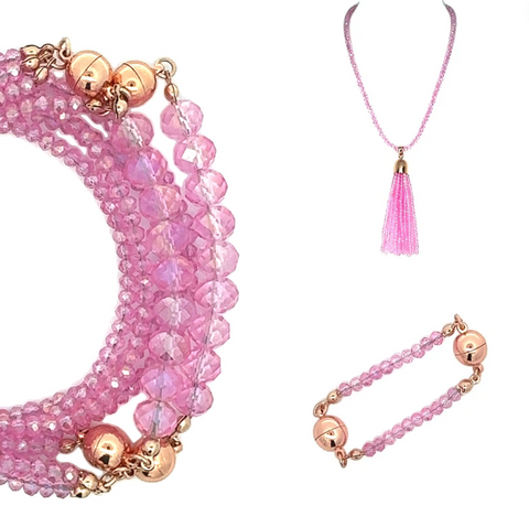 10 Way BUNDLE  - Candy Pink Crystal (Includes 10 Way Necklace, Tassel & Mini Connectors)