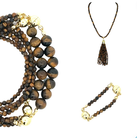 10 Way Necklace BUNDLE  - Tiger Eye  (Includes 10 Way Necklace, Tassel & Mini Connectors)