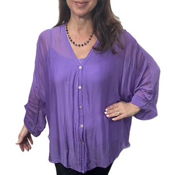 Italian Silk Top - BUTTONED - Purple - LAST CHANCE - ON SALE - 20% OFF!