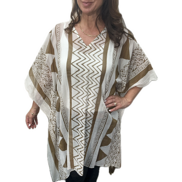 KAFTAN (short) - Geometric print - TAN FINAL SALE 40% OFF!! -