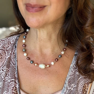 Pendant - SIDEWAYS pendant - Large BAROQUE SHELL PEARL Austrian Crystal