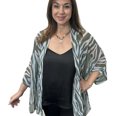 SQUARE Kimono - ZEBRA (Vertical)  in GREY and GREEN - NOW 20% OFF!