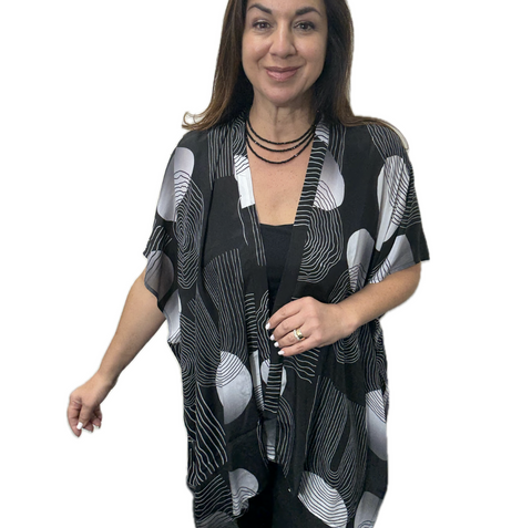 Kimono - Short - Black and White Stripes