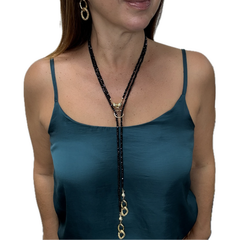 SET 6- 20% OFF!! BLACK CRYSTAL LARIAT SET + CHUNKY LINX LARIAT ENDS + CHUNKY