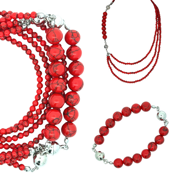 10 Way Necklace - RED Howlite