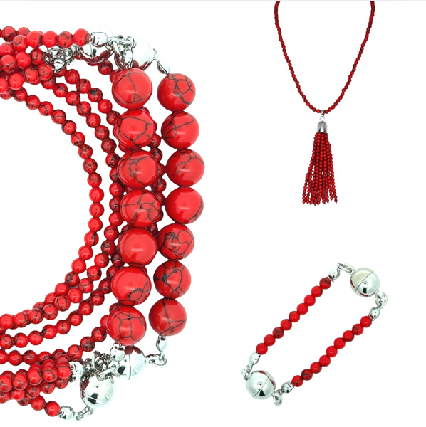 10 Way BUNDLE  - RED HOWLITE (Includes 10 Way Necklace, Tassel & Mini Connectors)