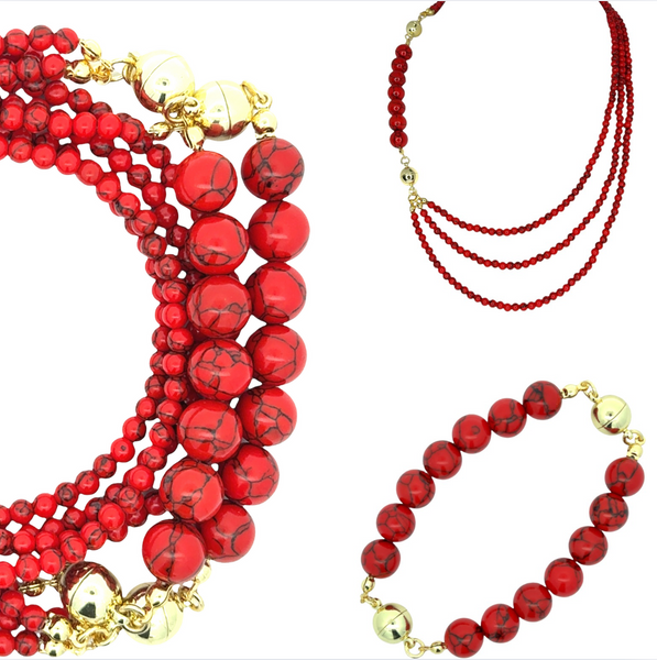 10 Way Necklace - RED Howlite