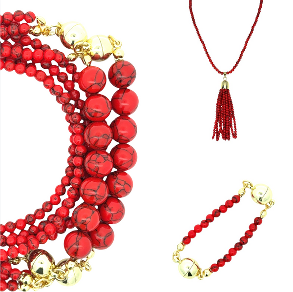 10 Way BUNDLE  - RED HOWLITE (Includes 10 Way Necklace, Tassel & Mini Connectors)