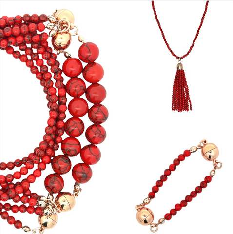 10 Way BUNDLE  - RED HOWLITE (Includes 10 Way Necklace, Tassel & Mini Connectors)