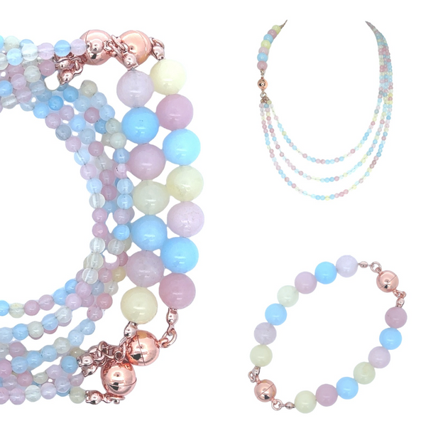 SET 3- 30% OFF! MORGANITE 10 WAY NECKLACE + PAPERCLIP CONNECTOR + RECTANGLE HOOP EARRINGS