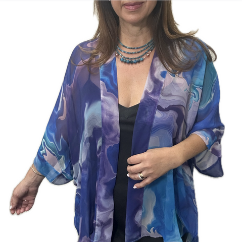 Parisukat na Kimono - Lila at Asul na Hiwaga ng Kulay