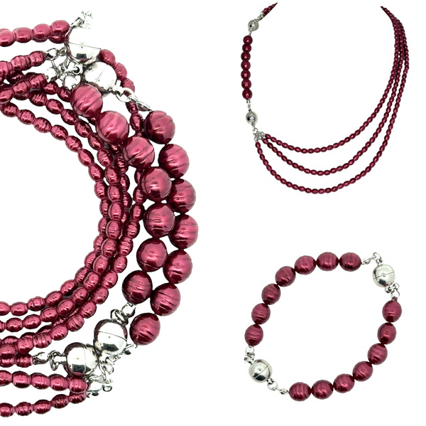 10 Way Necklace - Shell Pearl - BURGUNDY