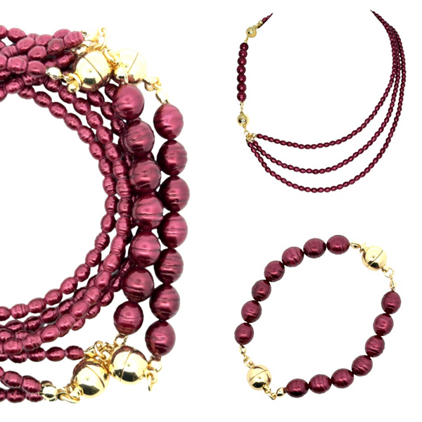 10 Way Necklace - Shell Pearl - BURGUNDY