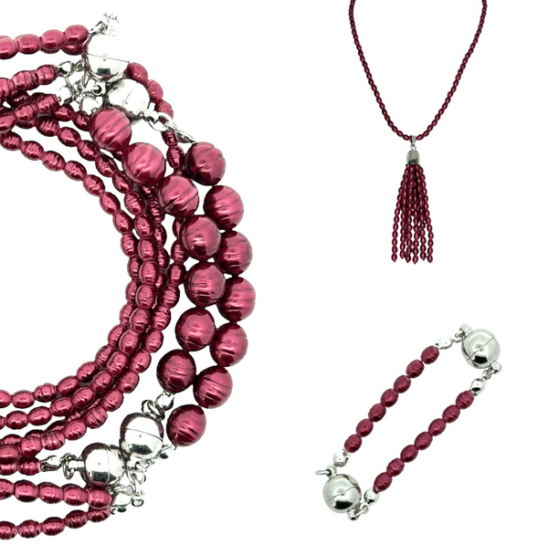 10 Way BUNDLE  - Shell Pearl - BURGUNDY (Includes 10 Way Necklace, Tassel & Mini Connectors)