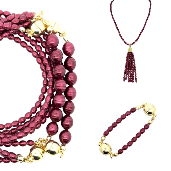 10 Way BUNDLE  - Shell Pearl - BURGUNDY (Includes 10 Way Necklace, Tassel & Mini Connectors)