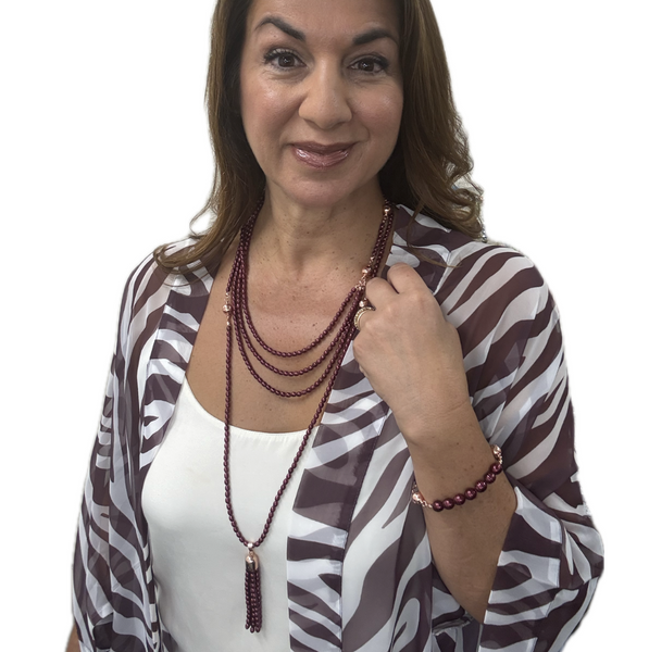 10 Way BUNDLE  - Shell Pearl - BURGUNDY (Includes 10 Way Necklace, Tassel & Mini Connectors)