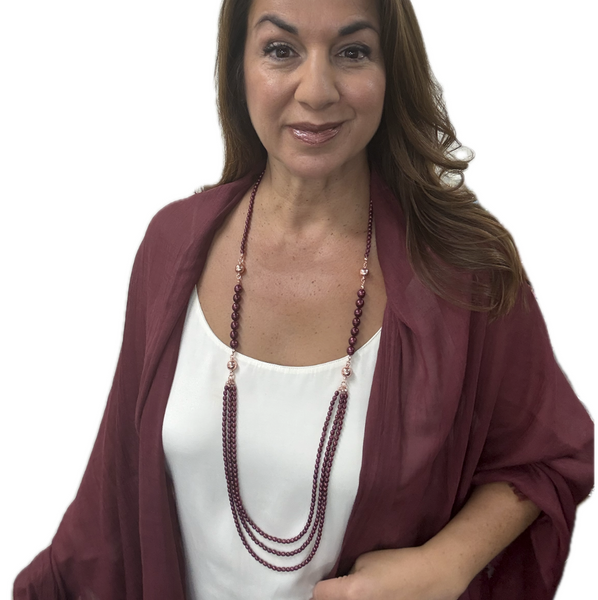 10 Way Necklace - Shell Pearl - BURGUNDY