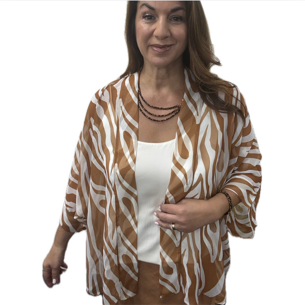 SQUARE Kimono - ZEBRA (Vertical)  - TAN with off white