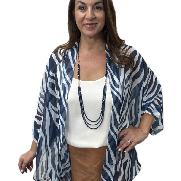SQUARE Kimono - ZEBRA (Vertical)  - BLUE with white