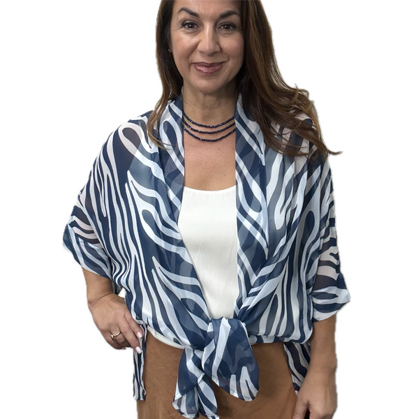 SQUARE Kimono - ZEBRA (Vertical)  - BLUE with white