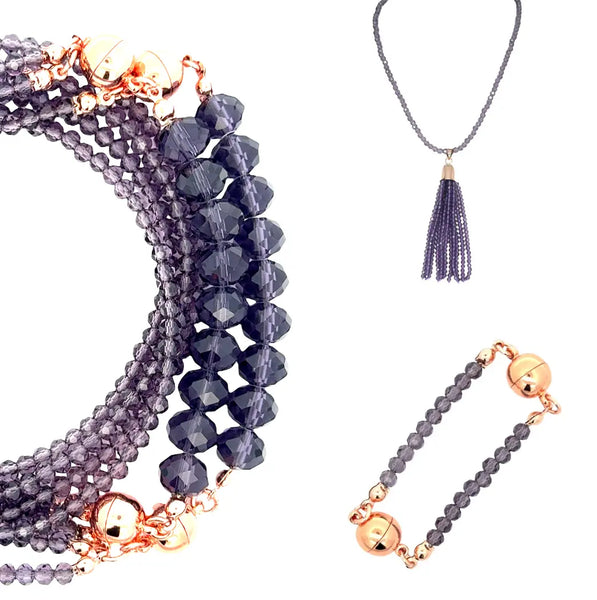 10 Way BUNDLE  - GRAPE Crystal (Includes 10 Way Necklace, Tassel & Mini Connectors) Maria Nicola