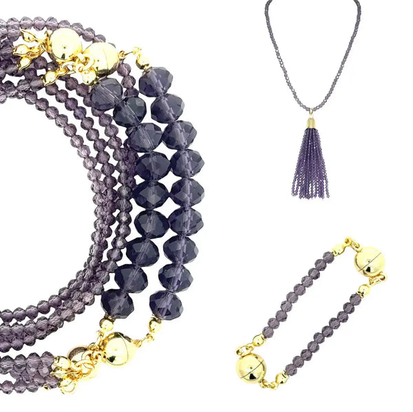 10 Way BUNDLE  - GRAPE Crystal (Includes 10 Way Necklace, Tassel & Mini Connectors) Maria Nicola
