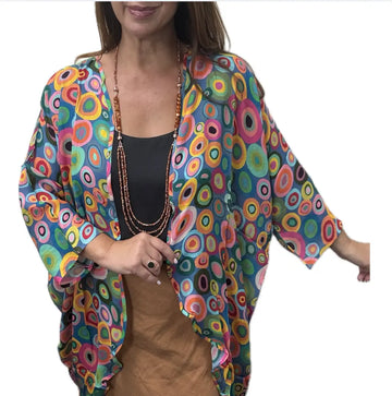 Kimono - Colourful Circles on Grey - MODAL - 10% OFF! Namaskar
