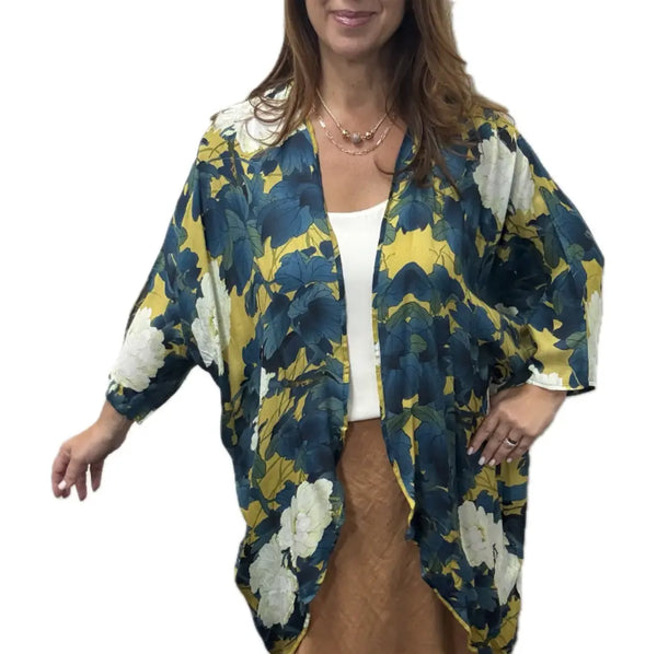 Kimono - Long - Mustard Floral Namaskar