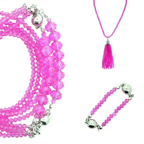 10 Way BUNDLE  - FUCHSIA CRYSTAL (Includes 10 Way Necklace, Tassel & Mini Connectors) Maria Nicola