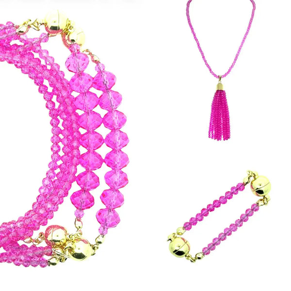 10 Way BUNDLE  - FUCHSIA CRYSTAL (Includes 10 Way Necklace, Tassel & Mini Connectors) Maria Nicola