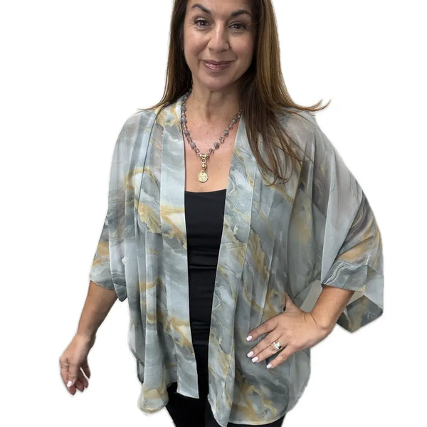 Square Kimono - MARBLE - Grey with Gold Ragesh