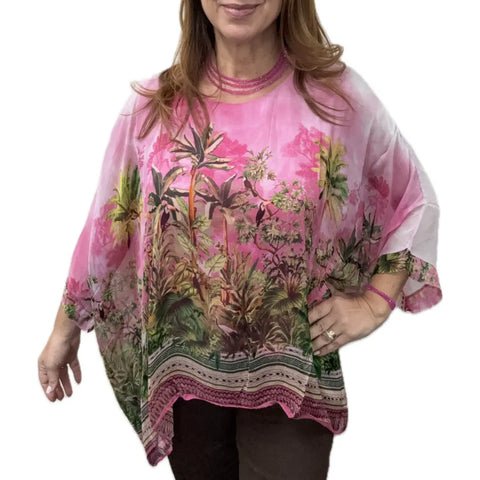 Roma Silk Blend Top - Pink Tropical
